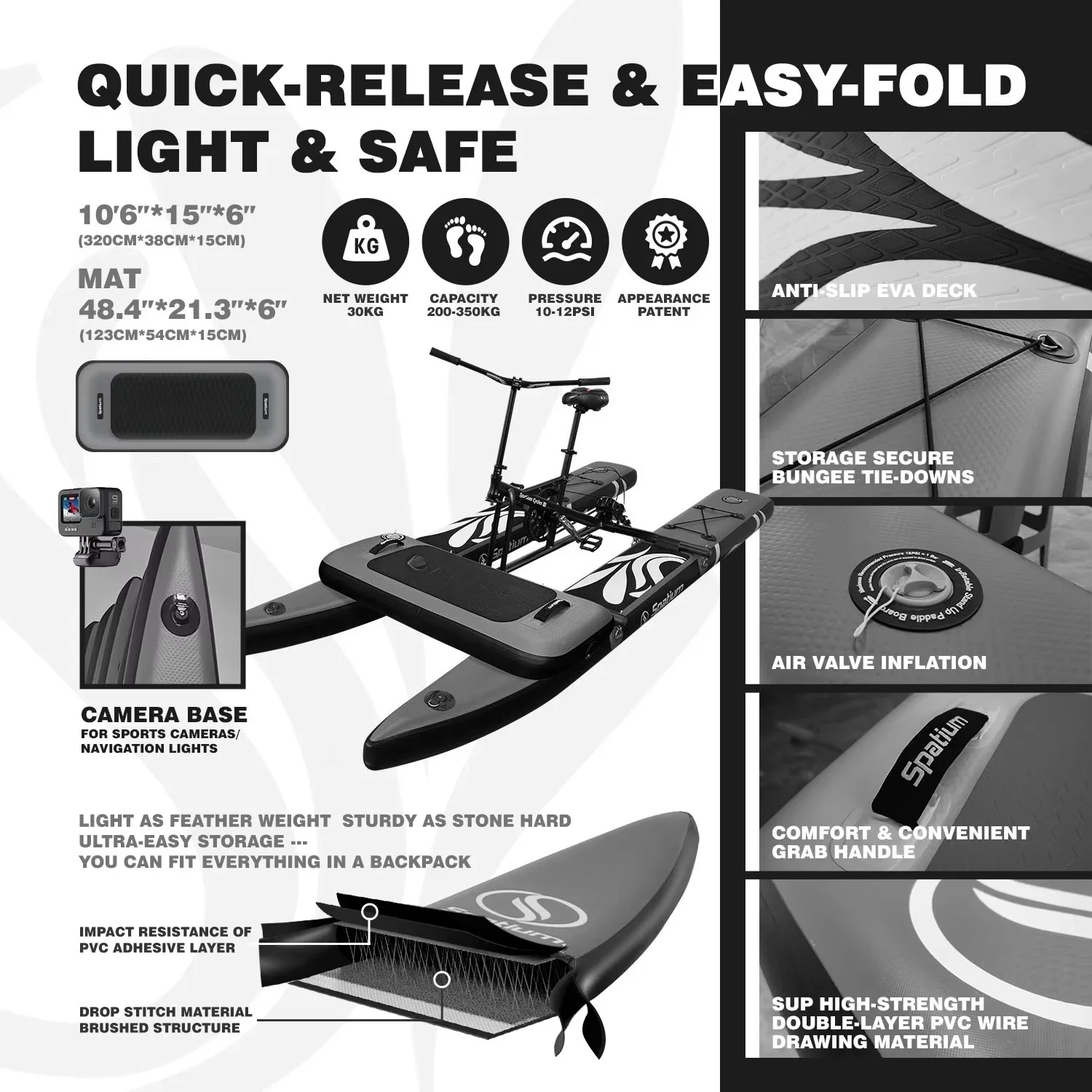 Spatium Customizable 1-2 People Inflatable Water Bike Pedal Boat Floating One Seated Inflatable Sea Cycle Water Bike for Sale
