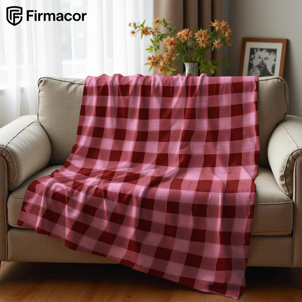 Burgundy Gingham Lightweight Microfiber Soft Christmas Fleece Blanket Warm Cozy Throw for Bed Sofa Office Travel All Season