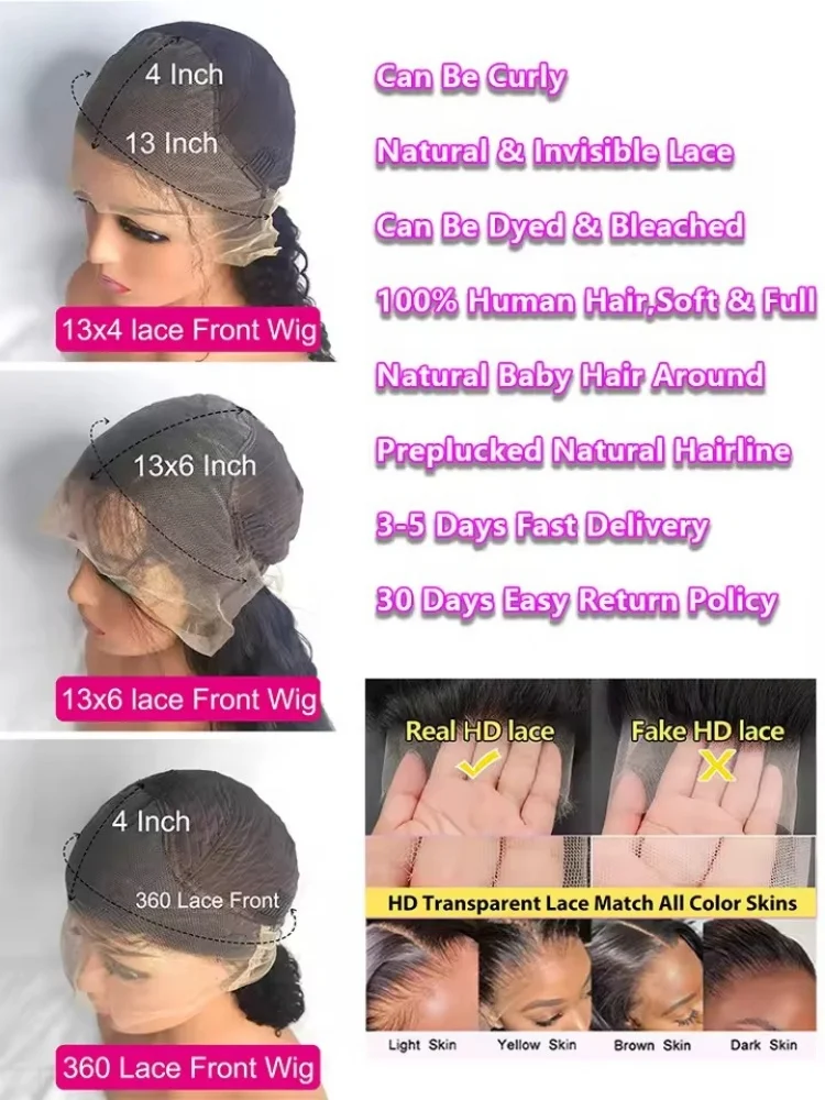 40 46Inch Body Wave Wigs Human Hair 13x6 13x4 HD Lace Frontal 100% Human Hair Wig For Black Women 250 Density Lace Closure Wigs image 6