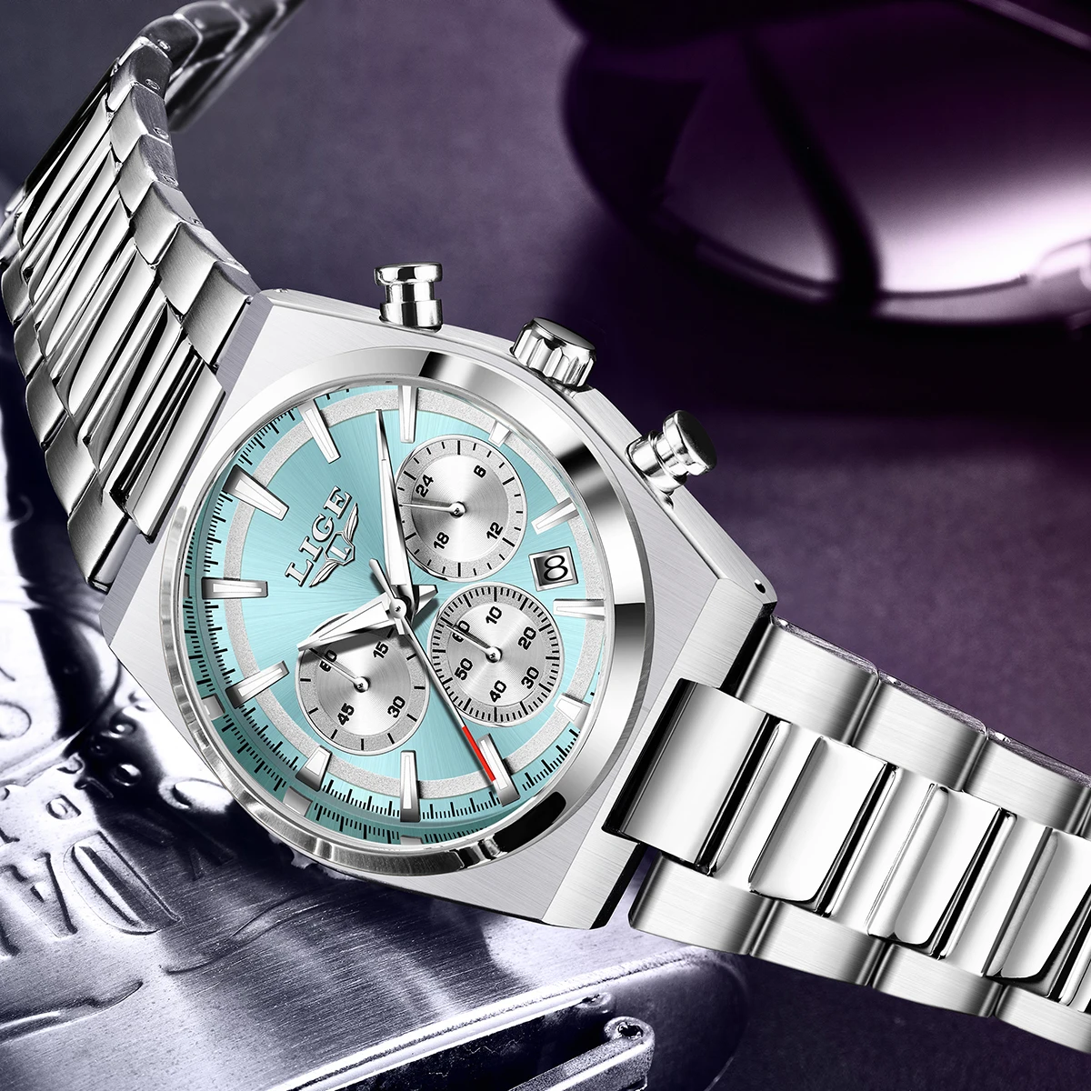 LIGE Luxury Man Quartz Watch Sport Military Watch For Men Waterproof Luminous Date Chronograph Stainless Steel Men's Watches+Box