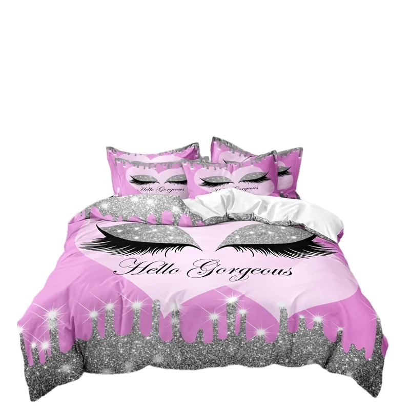 3-Piece Purple Eye Lash Duvet Cover Set Vibrant HD Digital Print Luxuriously Includes 1 Duvet Cover + 2 Pillowcases, No Fill