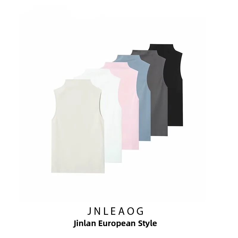 

JNLEAOG Новая весенняя женская модная дизайнерская блузка: элегантный вязаный топ из полиэстера без рукавов, фасон H, летний повседневный, с воротником-стойкой