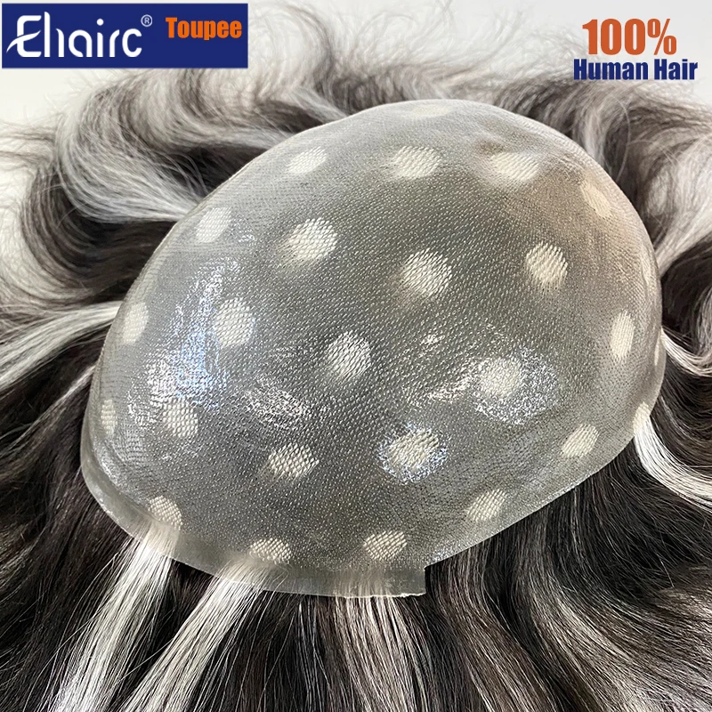 Highlighted 0.04-0.06MM Microskin Male Hair ProsthesisFashion Knotted Men's Capillary Prothesis Toupee Men Wigs 100% Human Hair