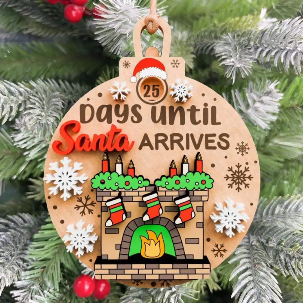 Wooden Advent Calendar Decoration Festive Christmas Countdown Ornaments Wooden Santa Wreath Stocking Bell Pendant Days Until