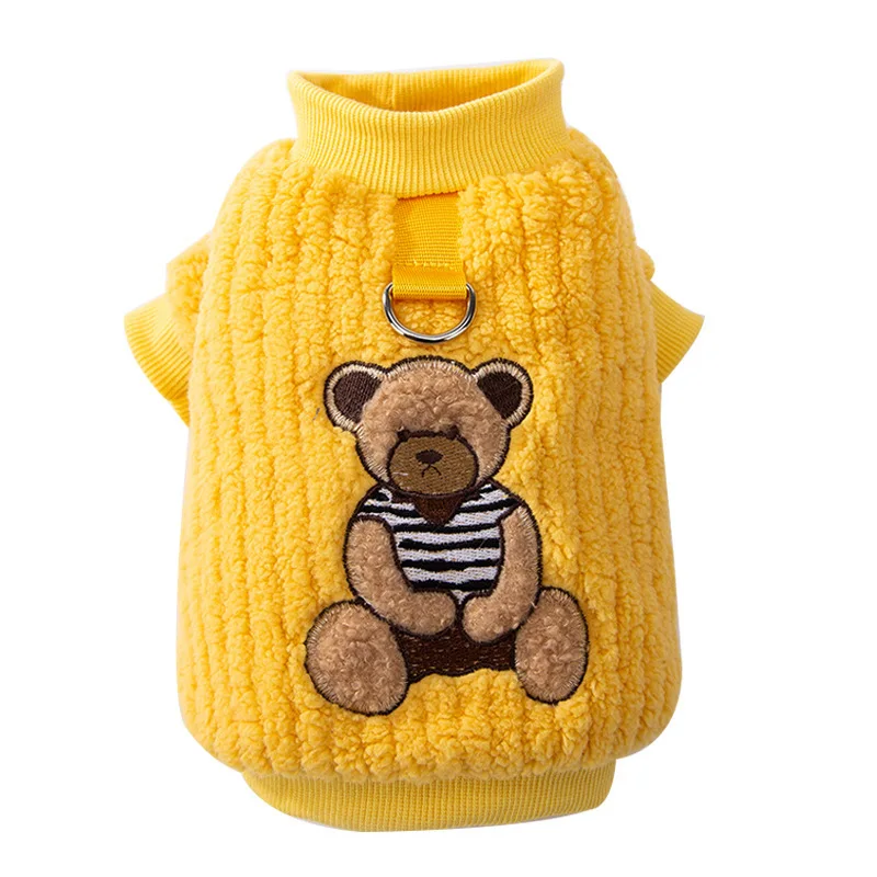 لطيف الأصفر متقلب الملابس الحيوانات الأليفة الصوف الدافئة الكلب الملابس الشتاء تيدي سميكة الملابس القطنية كلب صغير مفتوح زر الملابس