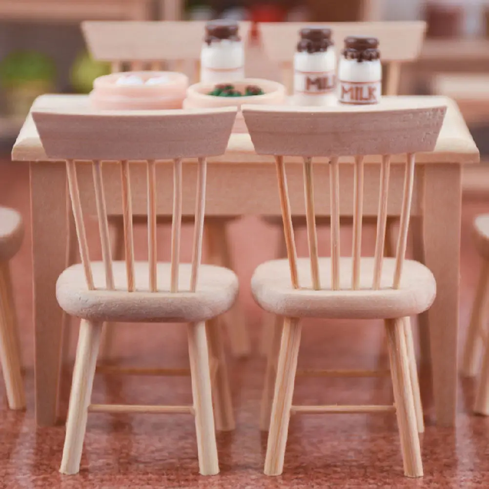 

4Pcs Mini Wooden Chair Ornament Set Premium Solid Wood Dollhouse Living Room Decor Lightweight Stable Desktop Micro Furniture