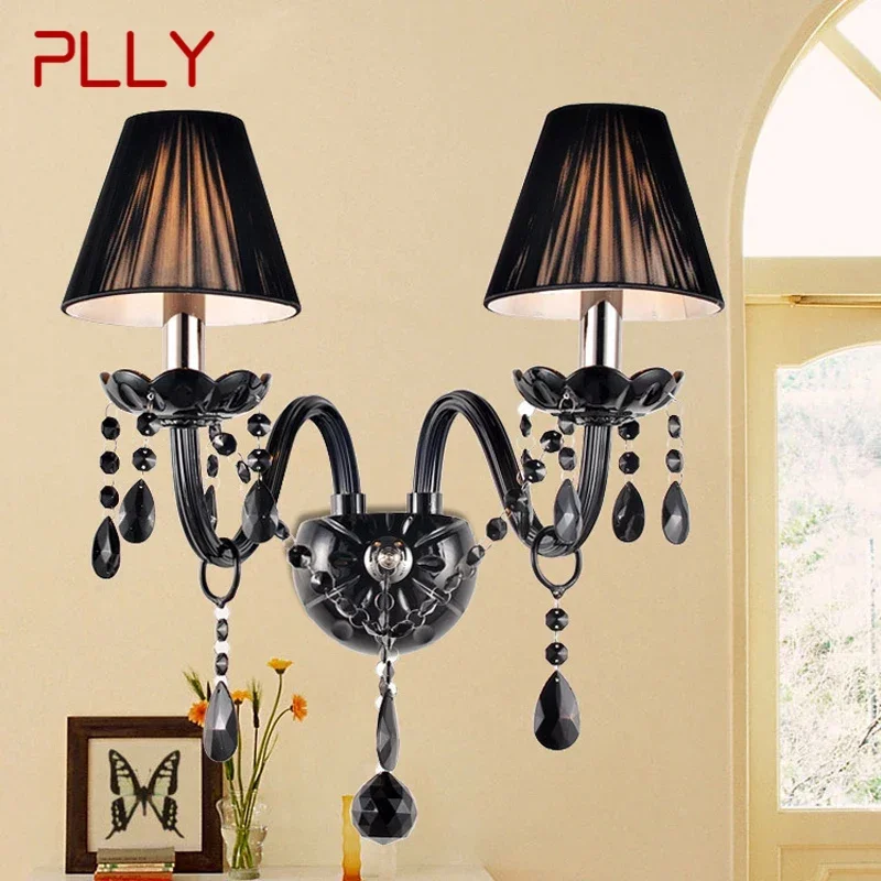 

PLLY European Style Crystal Wall Lamp Black Candle Lamp Luxurious Living Room Restaurant Bedroom Villa Hotel Engineering