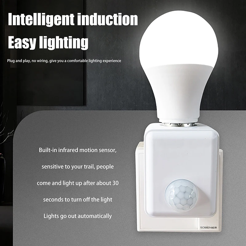 1Pcs AC110-240V Wall Mounted LED Human Infrared Sensor Lamp Holder Intelligent Delay E27 Screw Port Sensor Lamp Head Adapter