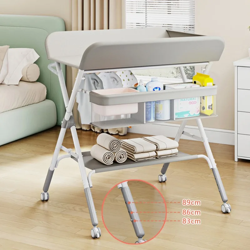 Portable Baby Changing Table for Nursery Height Adjustable Foldable Diaper Table with Swivel Wheels Drying Rack Large Storage