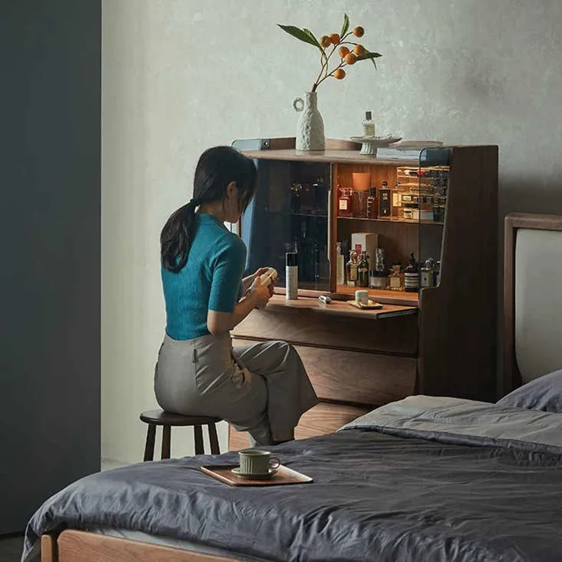 Black walnut chest dresser integrated bedroom locker solid wood storage display designer tea cabinet