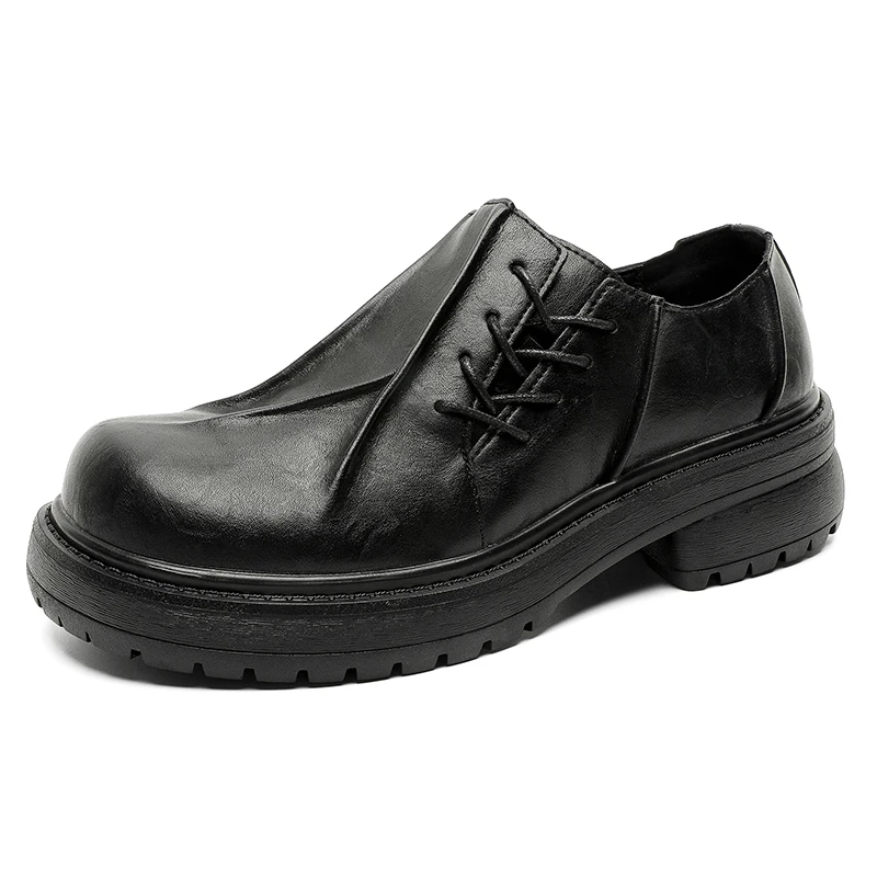 Black inner height increase upturned head leather shoes British style casual big head shoes comfortable casual versatile