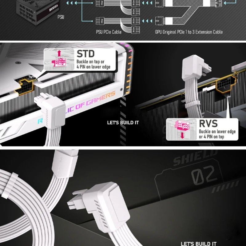  ABS 16Pin to 12+4Pin GPU Power Extension Cable With Nylons Braided Sleeve For RTX4070 Ti 4080 4090