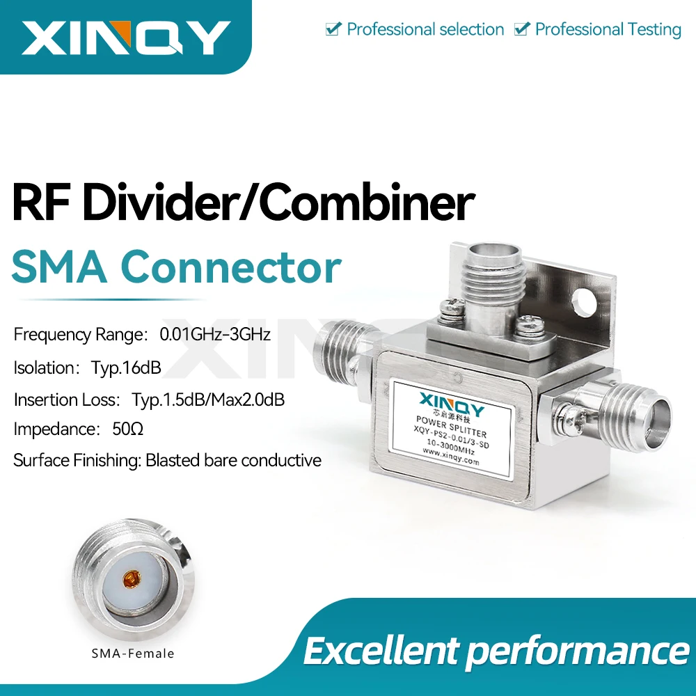 XINQY SMA RF Power Divider 0.01-3GHz 1-to-2 LC/Low-Frequency Shortwave Power Splitter
