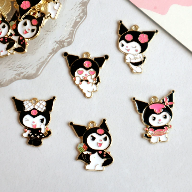 10PCS SANRIO Kuromi Cartoon Animal Kawaii Alloy Enamel Pendant Anime Charms DIY Necklace Bracelet Earrings Keychain Accessory