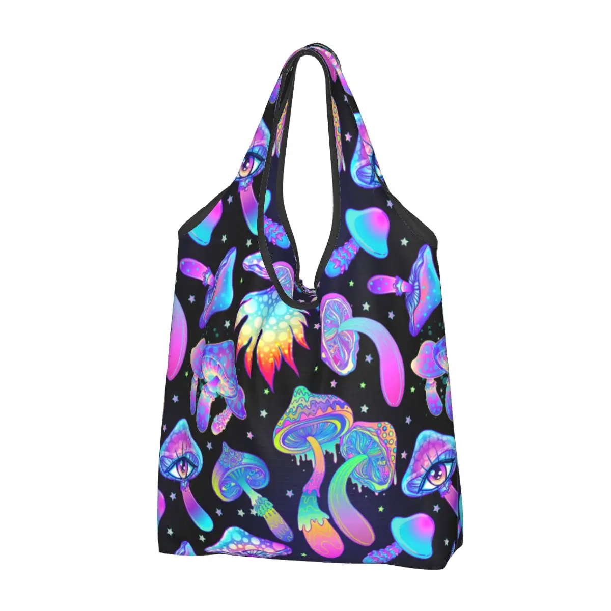 

Psychedelic Magic Mushrooms Grocery Tote Shopping Bags Women Custom Shoulder Shopper Bag Large Capacity Handbag