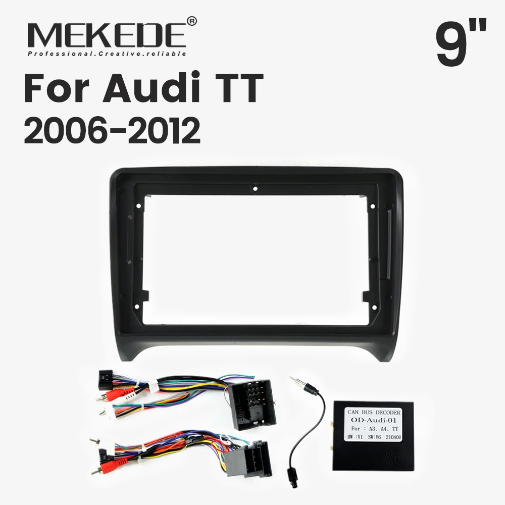 For Audi TT 2006 2007-2012 9-inch Car Radio Bezel Frame Dashboard Mounting Panel Frame Cable Canbus Protocol Box Complete Set