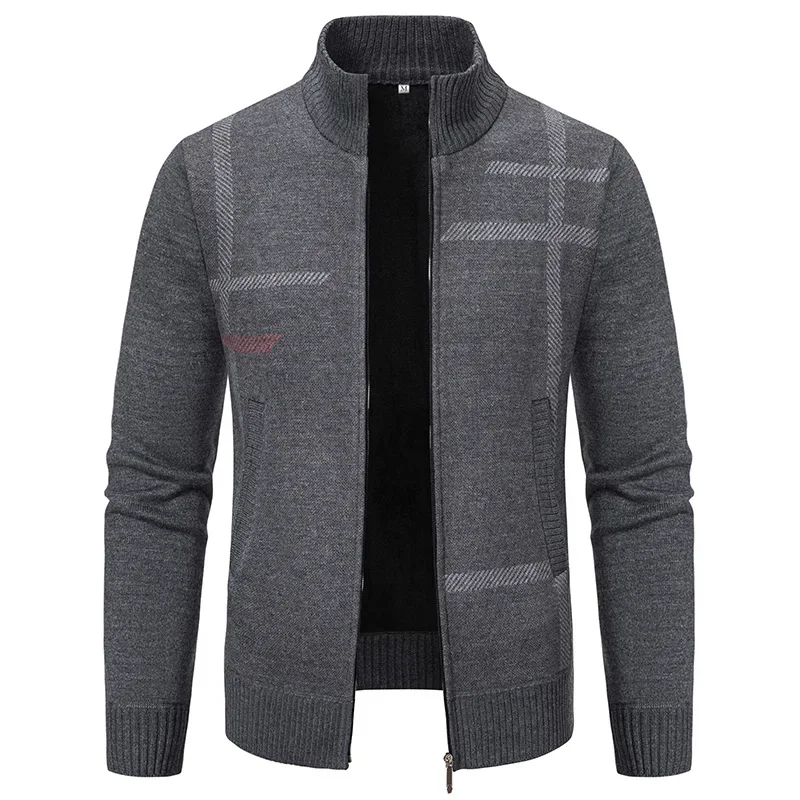 Men Casual Cardigans Knitwear Sweaters Male Stand Collar Sweatercoats New Autumn Winter Fleece Warm Slim Sweaters Jackets Size 3