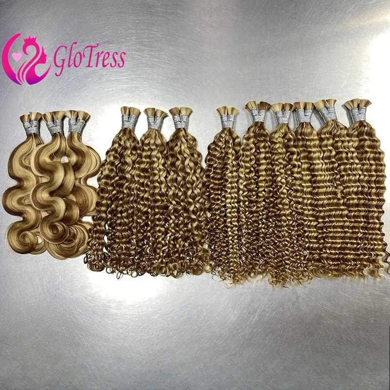 

26 Inch SDD Deep Wave P27/30/613 Bulk Human Hair Boho Braids Body Wave No Welf Bulk Hair for Women 100g/Pack Italian Curly