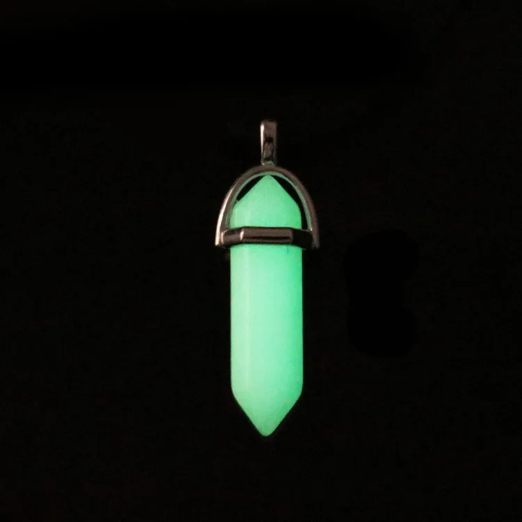 Dark Luminous Stone Fluorescent Hexagonal Column Necklace Natural Crystal Glowing In Bullet Pendant Leather Fashion Jewelry Gift