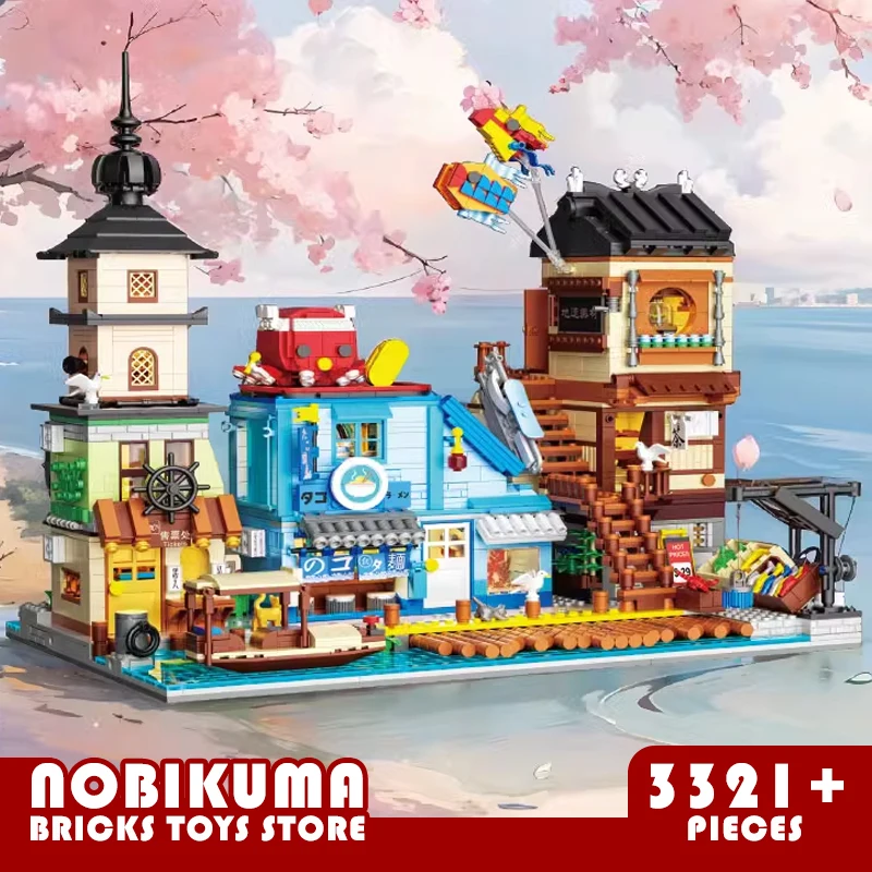 

Микро кирпичи для дока Hokkaido, игрушки, строительные блоки MOC в японском уличном магазине, модель магазина рамен с видом города, подарки для взрослых и детей