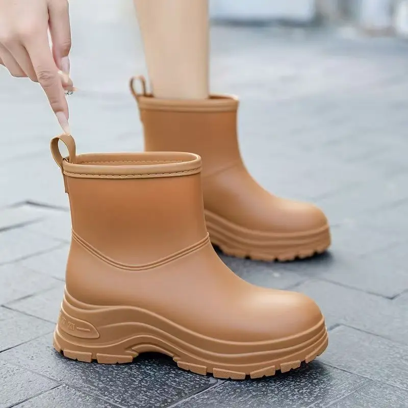 Quatro estações femininas novo sapato de chuva de cano alto deslizamento sola grossa antiderrapante impermeável destacável capa de algodão sapato de trabalho sapatos de água