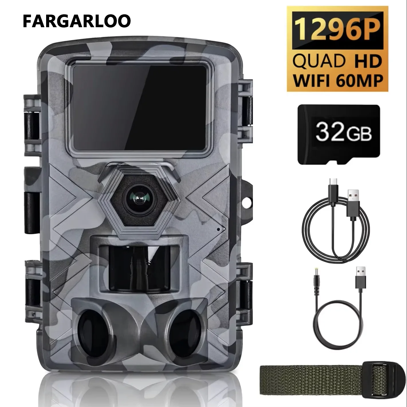 WiFi Trail Camera, 60MP Wildlife Hunting Camera with APP Control, Motion Detection, 32GB TF Card Included, IP66 Waterproof, 120° Wide-Angle for Deer Scouting, Farm Monitoring & Outdoor Use