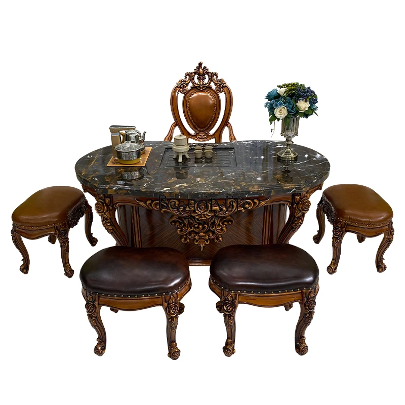 European-Style Solid Wood Tea Taiyang Tea Table and Chair Combination Marble Tea and Boiling Water