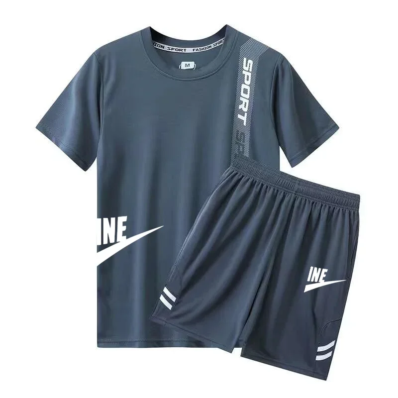 2024 Fashion New Men's Sports Wear Summer Fitness Wear Men's Sports Wear Short sleeved T-shirt+Shorts Quick Drying 2-piece Set