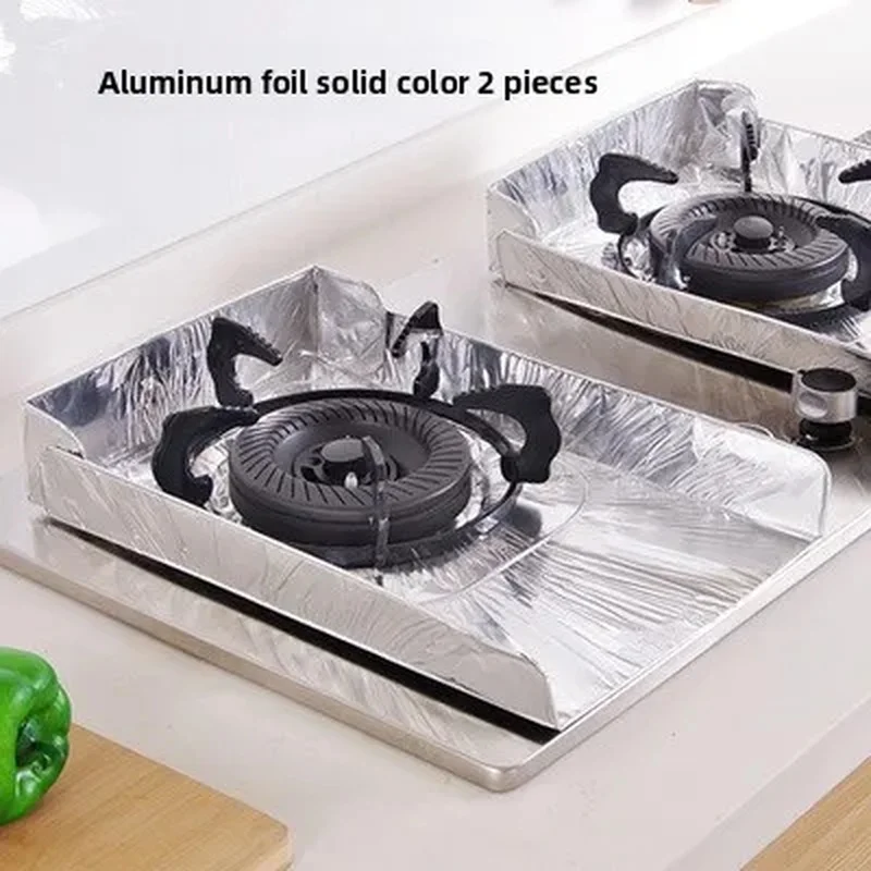 2Pcs Gas Stove Oil Baffle Aluminum Foil Oil Proof Mat Kitchen Cooktop Heat Insulation Anti-Splash Guard Stove Protector Pad