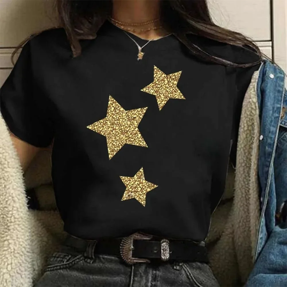 

2024 plus Size Women's Cartoon Star Print T-irts CleanFit Sle Winter Collection Ladies' A-Line Sve Long Length Other M...