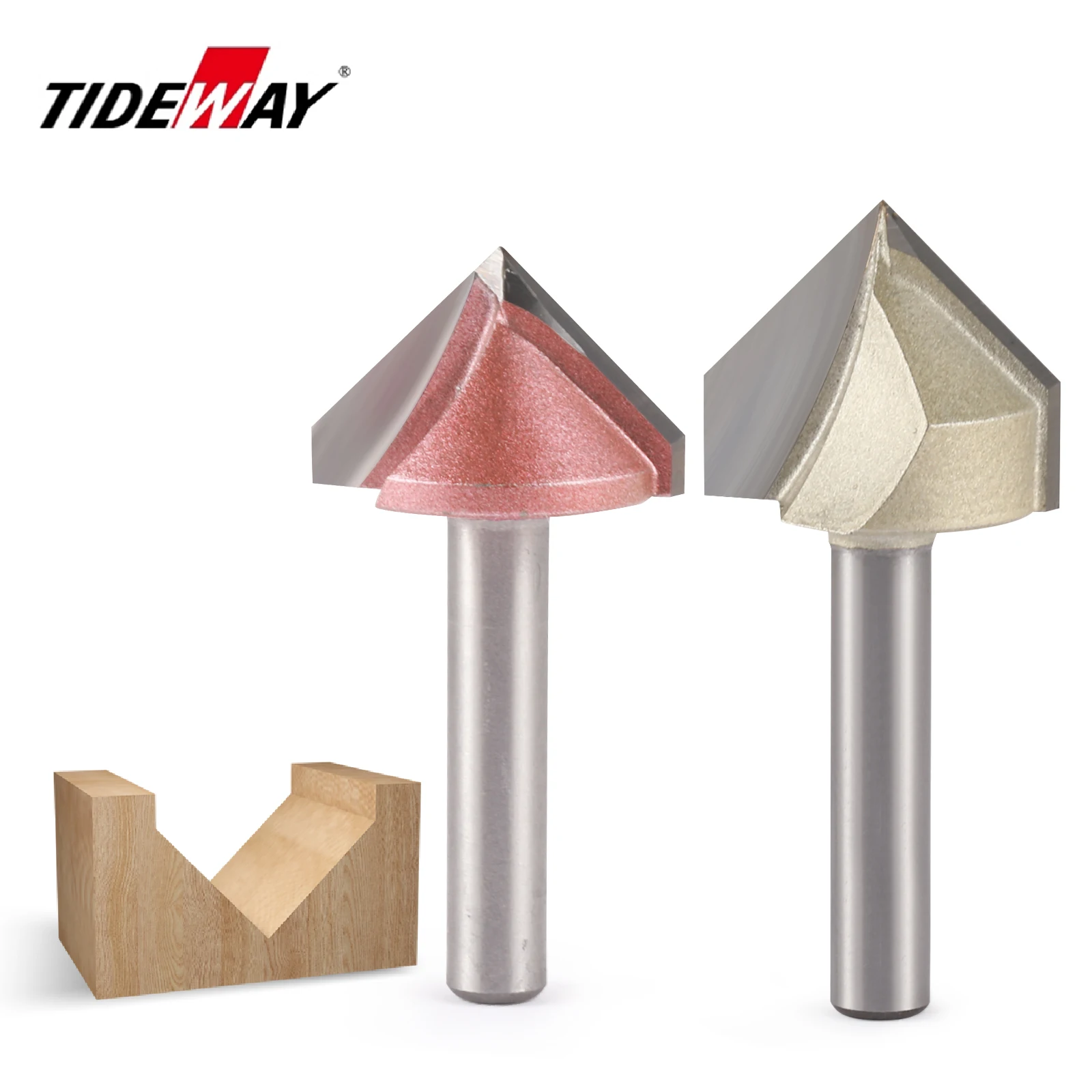 TIDEWAY 2pcs 90 Degree 6/6.35/12.7mm V Bit CNC Solid Carbide Router Bit 3D Wood MDF End Mill CNC Engraving Tools Milling Cutter