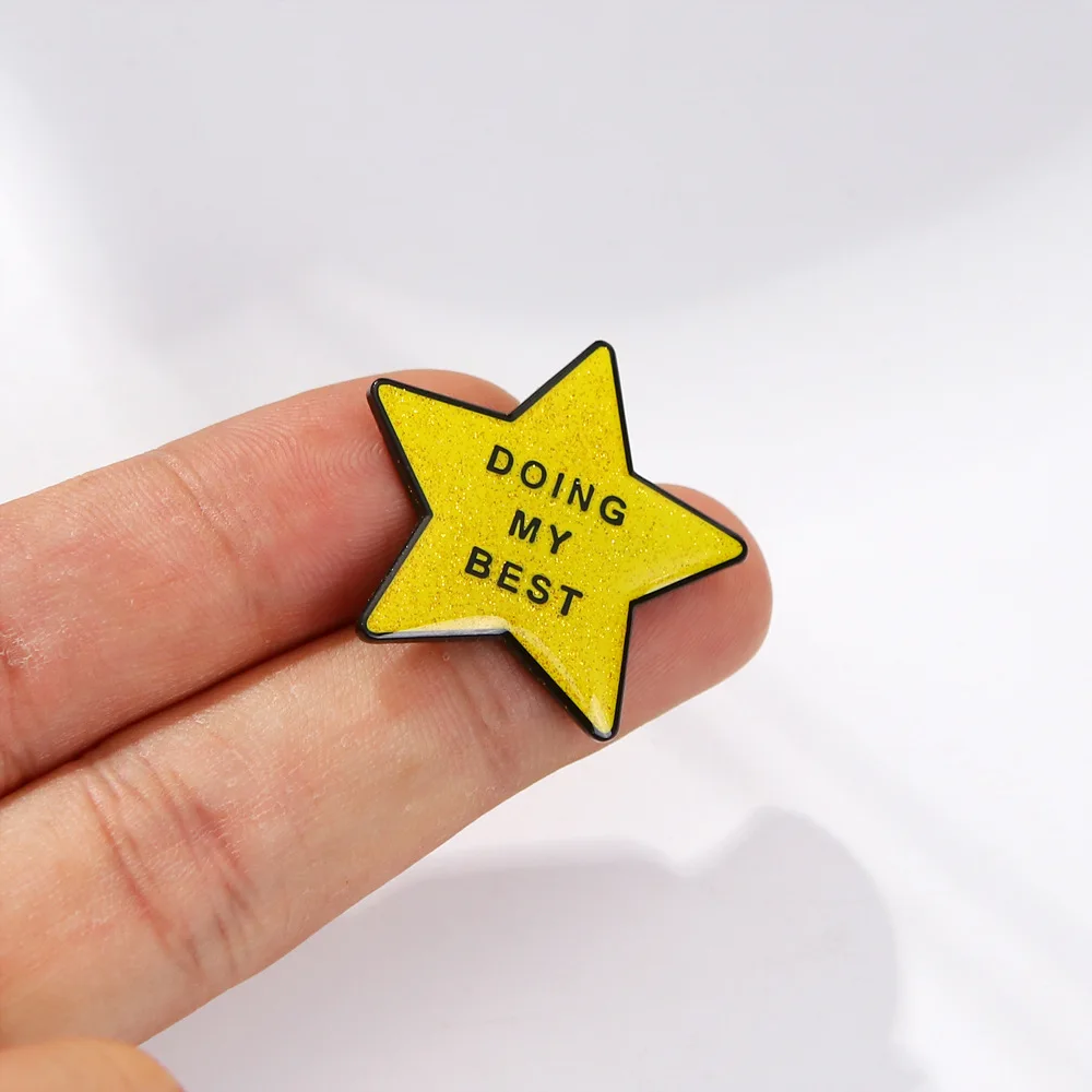 Broche de Estrella Brillante "doing My Best", Pin de solapa de color dorado con purpurina, insignia, joyería exquisita