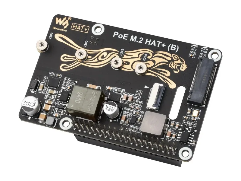 PoE M.2 HAT+ (B) Adapter with PoE Function (B) for Raspberry Pi 5, Supports NVMe Protocol M.2 Solid State Drive, High-speed