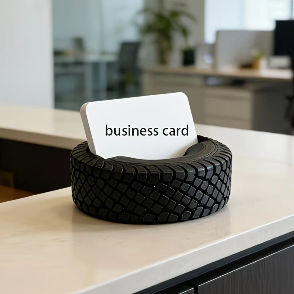Tire Shaped Business Card Holder Creative Office Desk Organizer for Hotel Reception Front Desk Busines Card Display Unique Stand