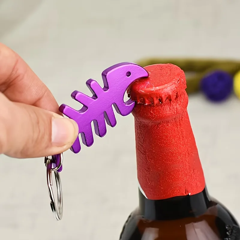 Aluminum Alloy Fishbone Beer Bottle Opener Keychain, Ideal for Men,Husbands, Dads, Boyfriends - Essential EDC for Outdoor Travel