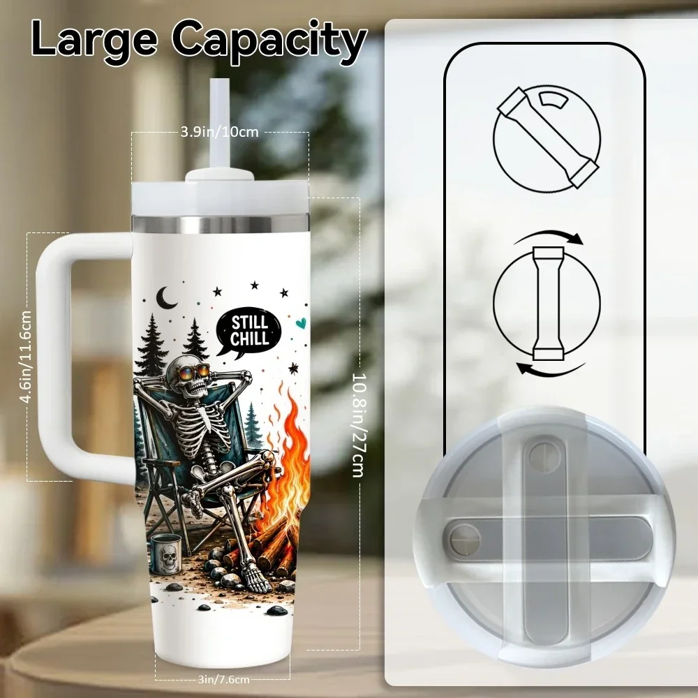 Skeleton Sarcastic Quotes Vacuum Flasks 40oz Stainless Steel Insulated Tumbler with Handle Straw Lid Leakproof Travel Mug