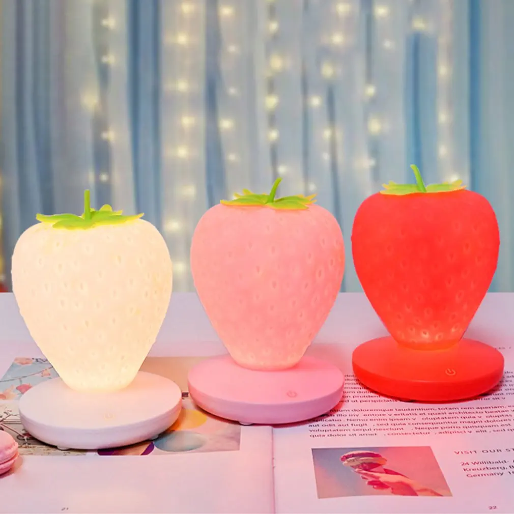 Fruit Mango Night Lamp Creative LED Silicone Eye Protection Strawberry Night Light Bedside Decor Atmosphere Lamp with USB Cable