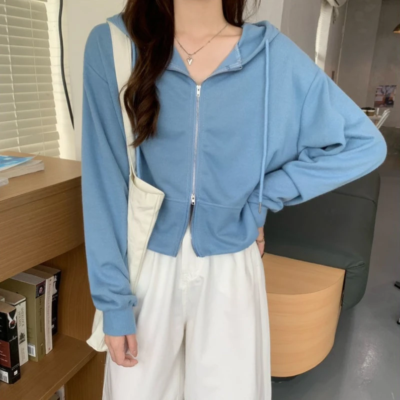 Plain Long Sleeve Hoodies Sweatshirt for Women 90s Vintage Y2k Korean Popular Clothes Harajuku Fashion Cheap Woman Hooded Tops