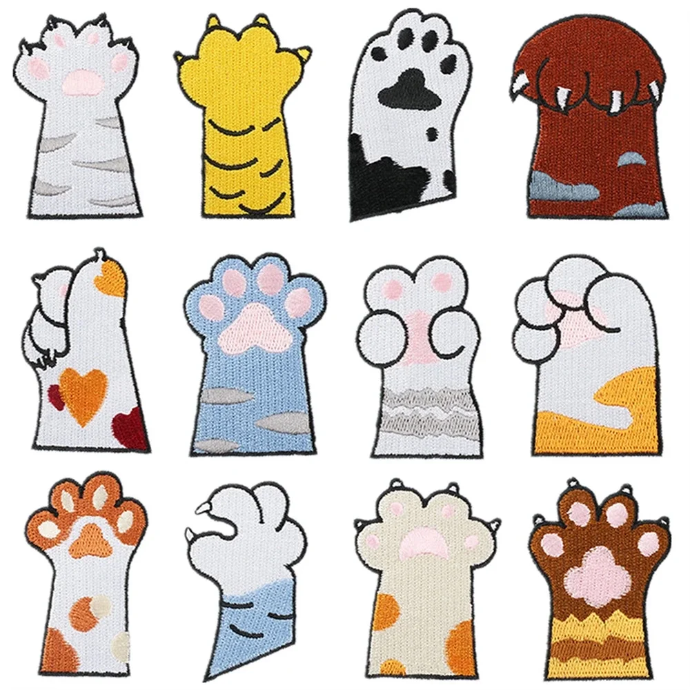 Patch for Clothing Sewing Stickers Iron On Patches Cat Paw Embroidery Fusible Applique Badge Backpack Decoration Stripe