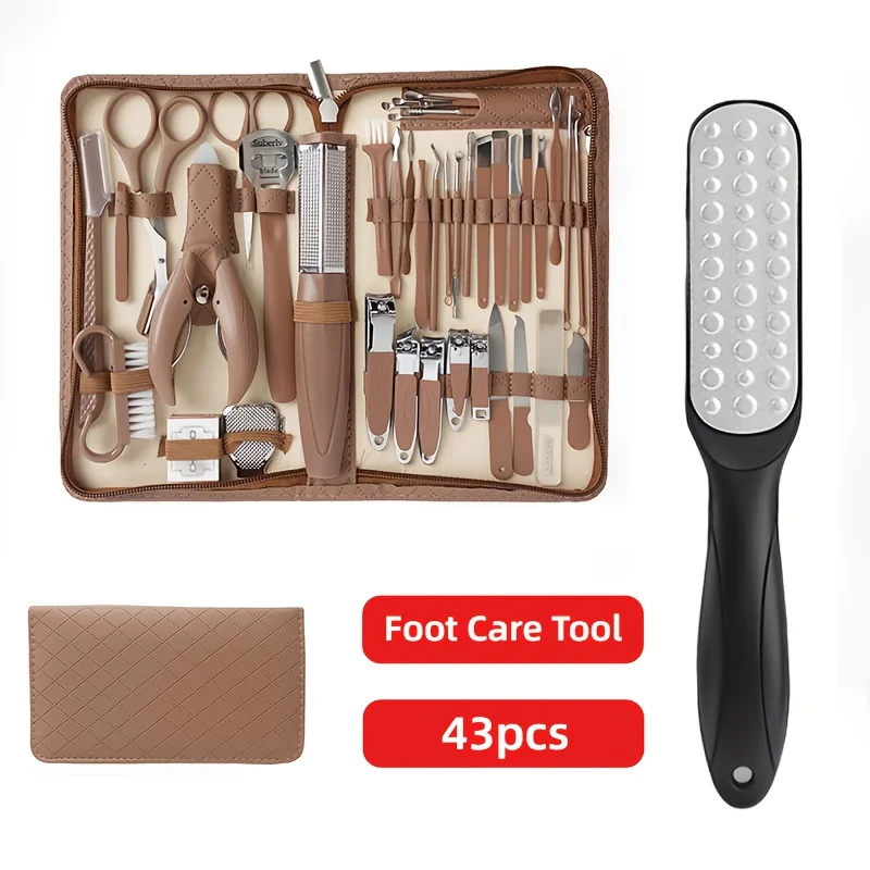 Foot Care Tool 42pcs Set  Foot Rubbing Board Stainless Steel Pedicure Dead Skin Remover Foot Massage Care Nail Clipper Set