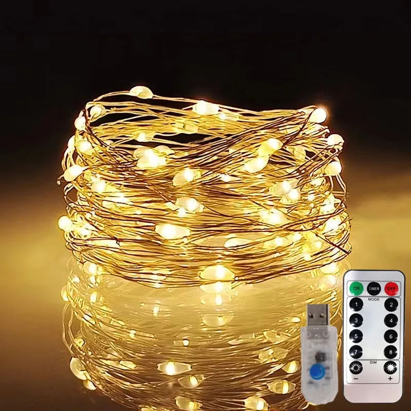 Wedding Decor 8 Modes USB Fairy LED String Lights with Remote Control Wire Garland Lights for Christmas Tree Party Home Room