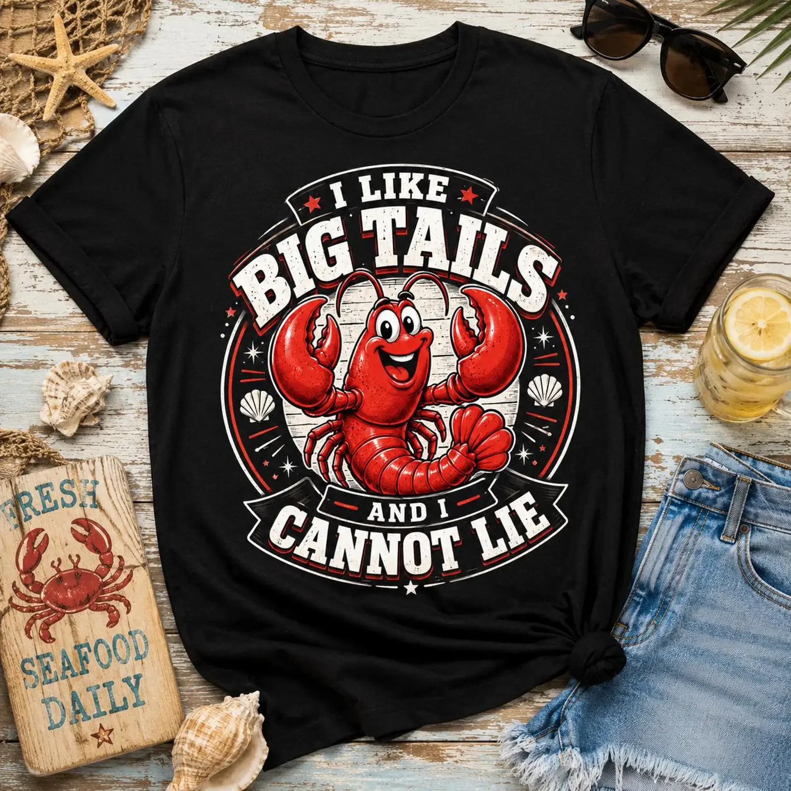 I Like Big Tails And Cannot Lie T Shirt Funny Lobster Lover Seafood Humor Beach Food vintage Washed Top For Everyday Wear