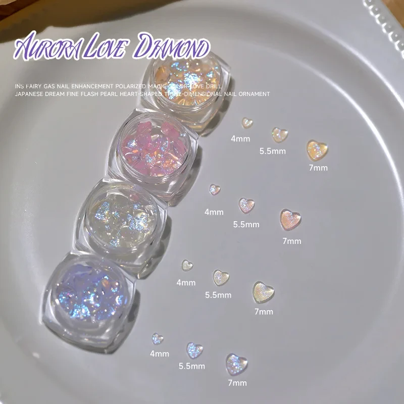 30/100Pcs Love Heart Nail Art Girl Relief Sticker 3D Shiny Rhinestones Flat-Bottom Mixed Crystal Nail Accessories