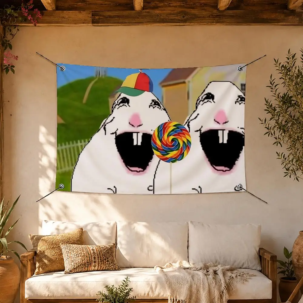 Hamster Meme Sun Shines Flags Room Home Decor Wall‑Hanging Art Banner, Outdoor for Bedroom Party Background Decoration