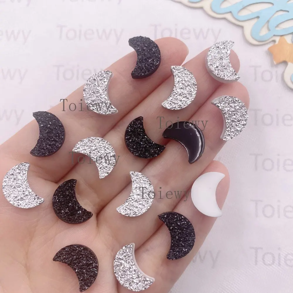 50PCS Resin Silvery Black Ore Surface Moon Flat back Rhinestones Gemstone Scrapbook Wedding Appliques Crafts Decor  Accessories