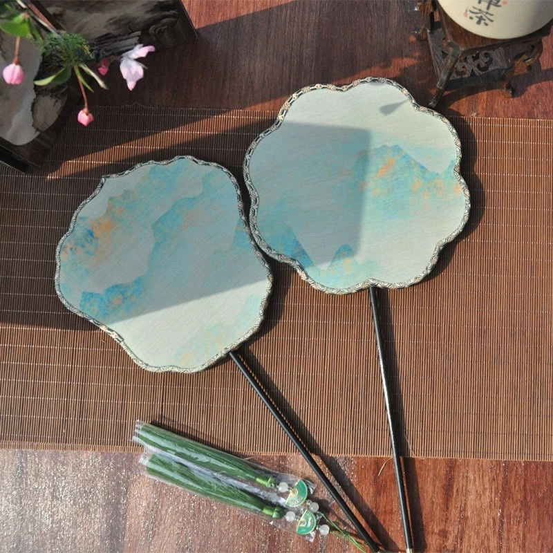 Chinese wind group fan New Chinese long-handled petal fan Ancient Hanfu with dance fairy energy palace fan