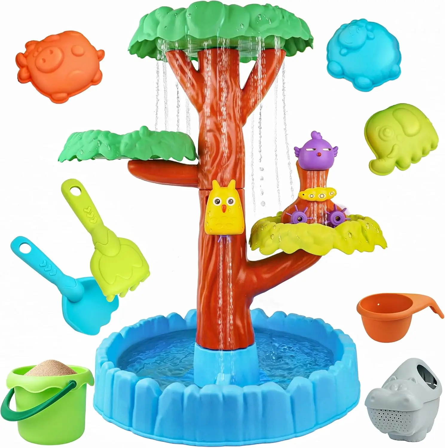 

Big Tree Water Table for Toddlers - 4 Tiers Sand Water Table with 10+ Accessories, Sensory Play Tree Activity Splash Table Indoo