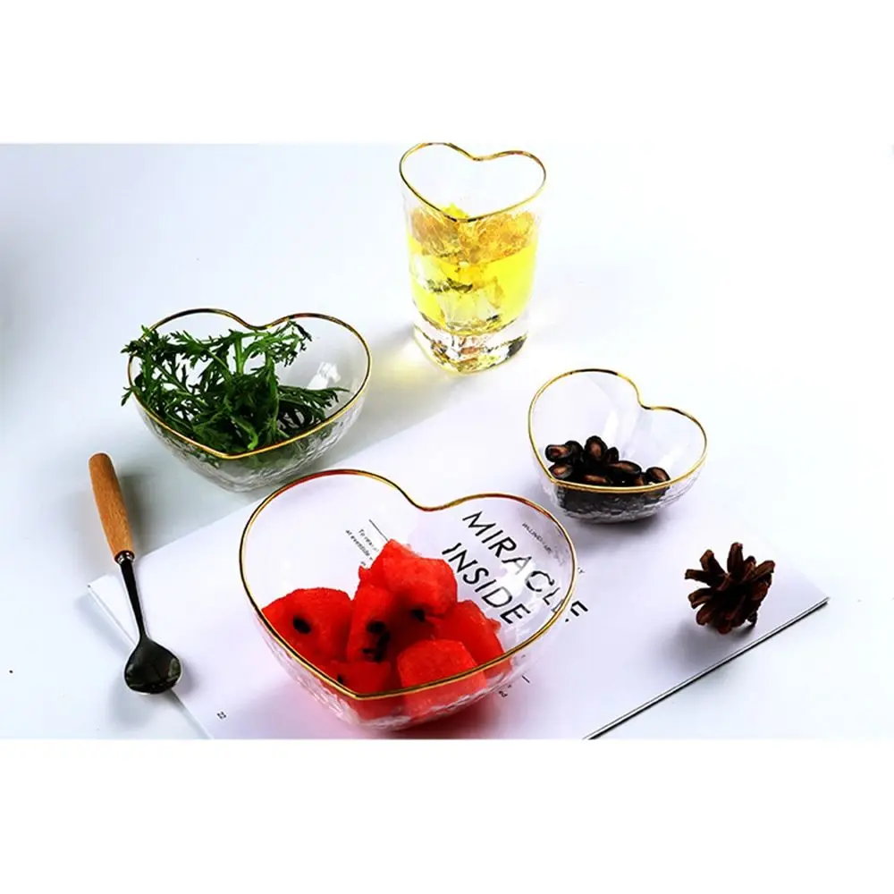 Simple Heart Shaped Glass Heart Bowl Love Heart Irregular Fruit Plate Multipurpose Transparent Clear Serving Dish Kitchen