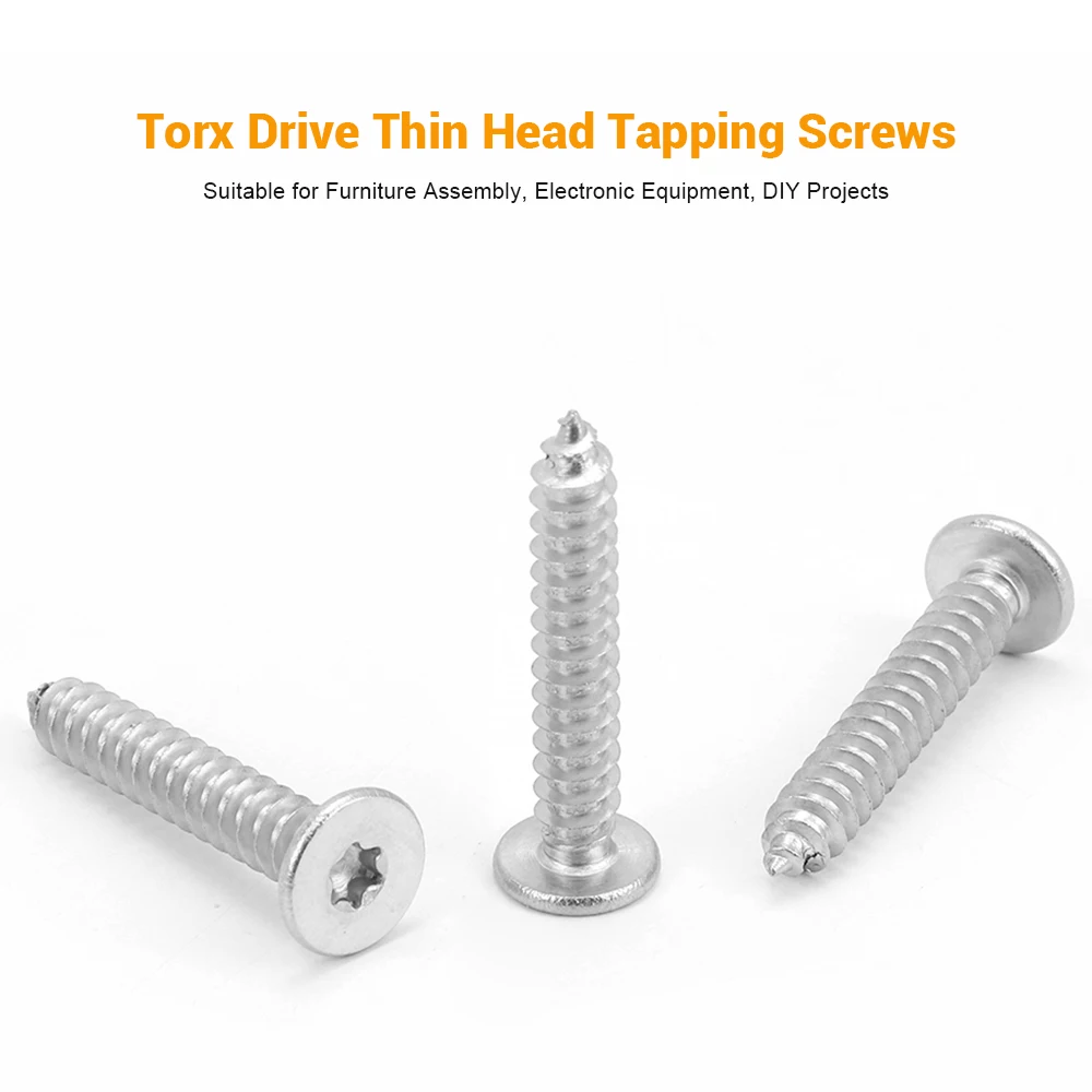 JUIDINTO 10-50pcs 304 Steel Stainless Torx Ultra Thin Flat Wafer Head Self Tapping Screws M2-M5 Star Drive Super Low Head Screws