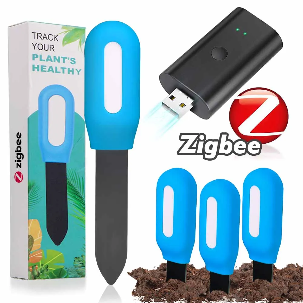 Zigbee Soil Sensor with Gateway Kit for Greenhouse Garden Lawns Plants Tester Real-Time Soil Moisture & Air Temperature Monitor